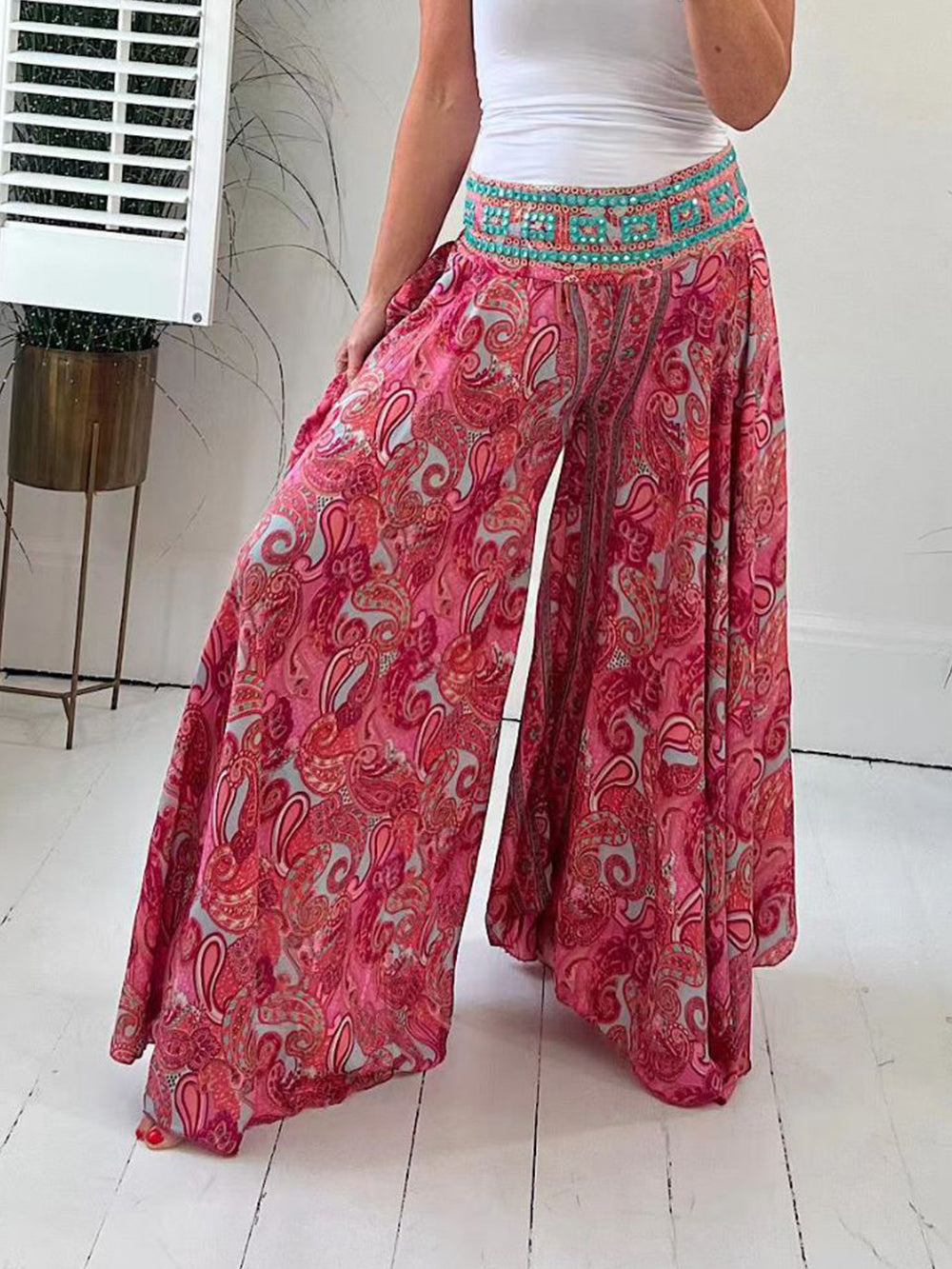 Ethnic Paisley Print Wide Leg Flares