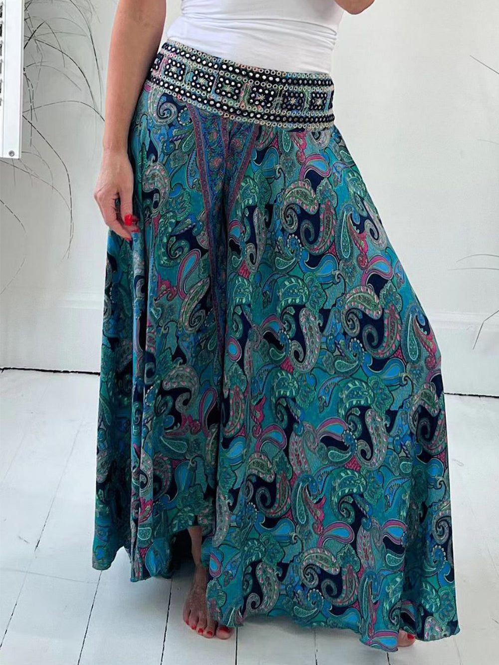 Ethnic Paisley Print Wide Leg Flares