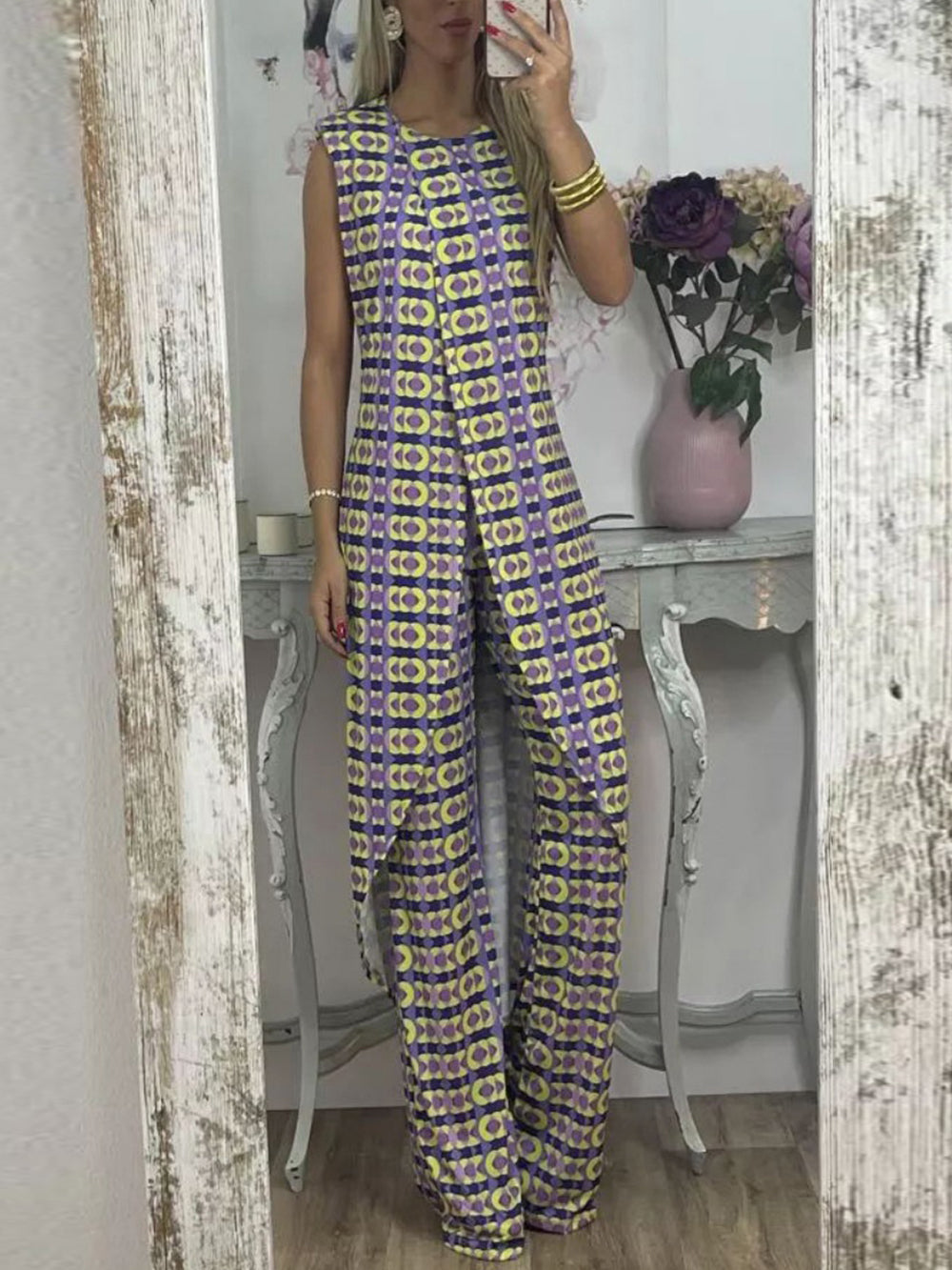 Retro Checkered Flare Pants Set