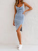Adjustable Straps U Neck Slit Denim Bodycon Cami Dress