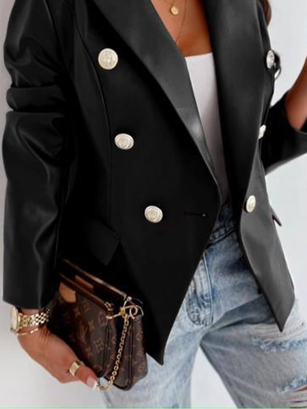 Double Breasted Leather Blazer Moto Jacket