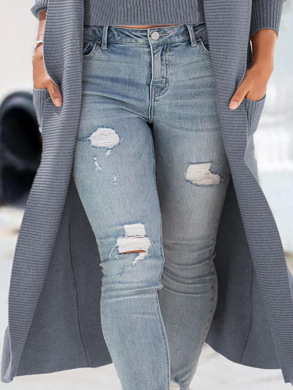 Knit Charcoal Long Knit Cardigan