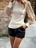 Turtleneck Sequined Panel Knitted Top