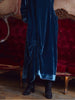 Draped Neck Ruched Velvet Midi Dress