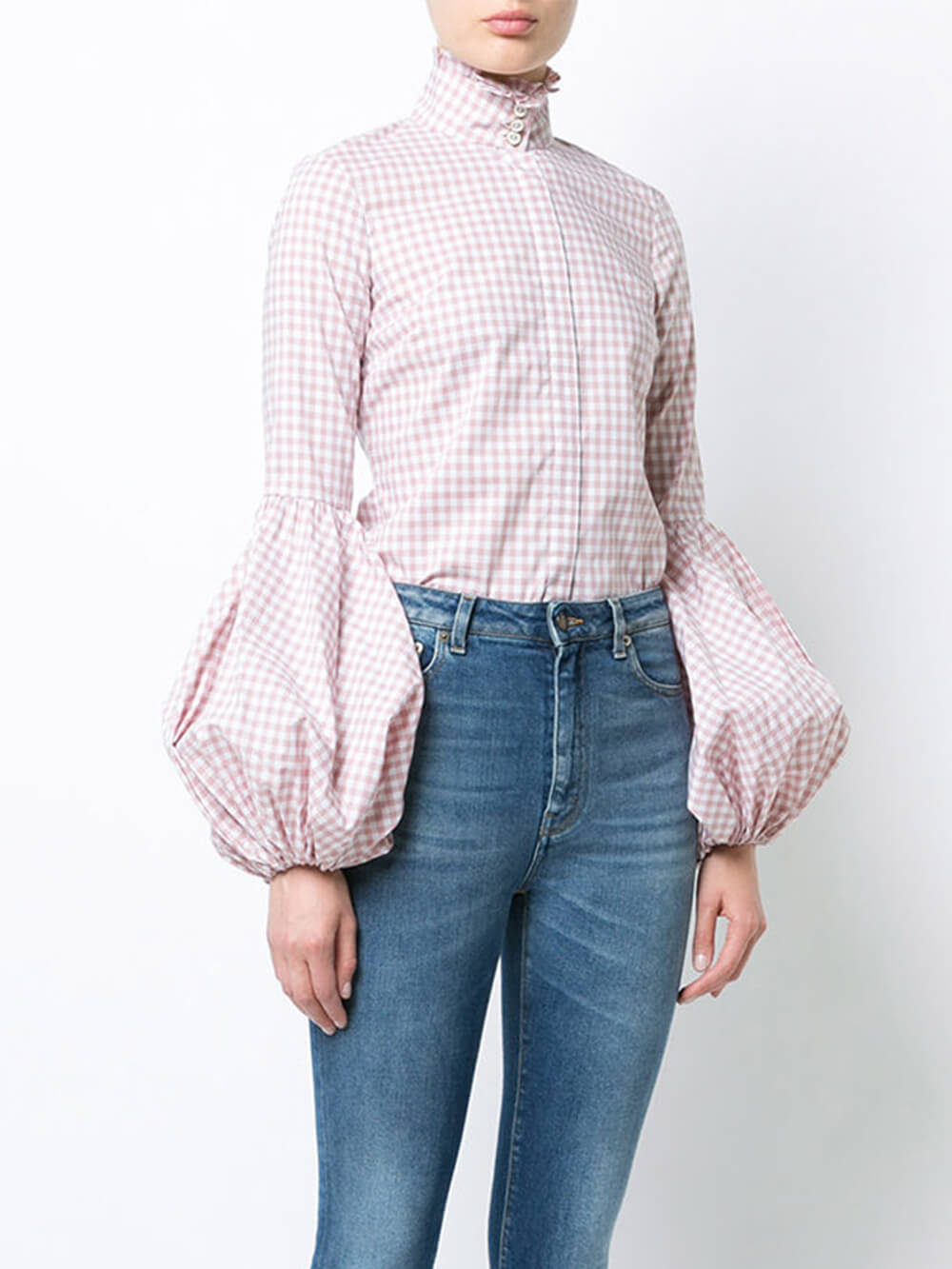 Plaid Turtleneck Puff Long Sleeve Shirt