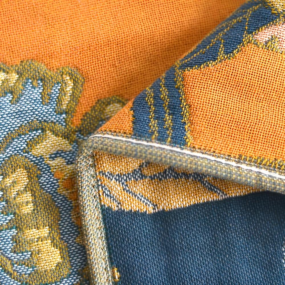 Floral throw blanket with orange background and blue yellow flower design, soft decorative sofa and bed cover