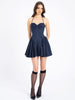 Navy Blue Pinstripe Halter Low-Waist Mini Dress