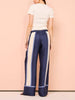 Striped Patchwork Unique Printed Elastic Waist Pocket Wide Leg Pants