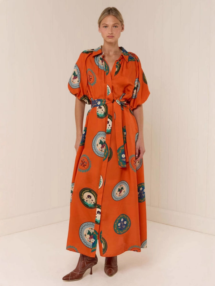 Shirt-Collar A-Line Maxi Dress