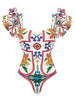 Ruffle Enamel Floral Bikini Swimsuit Set