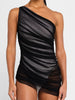 Black Mesh One Piece Swimsuit Set
