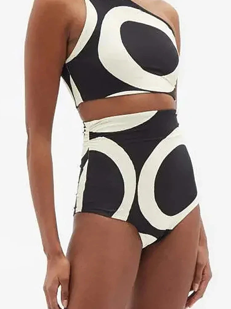 One-Shoulder Colorblock High-Waist Bikini Set