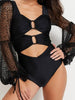 Long Sleeve Sheer Mesh Cutout Swimsuit