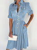 Collar Buttoned Slim Fit Denim Dress