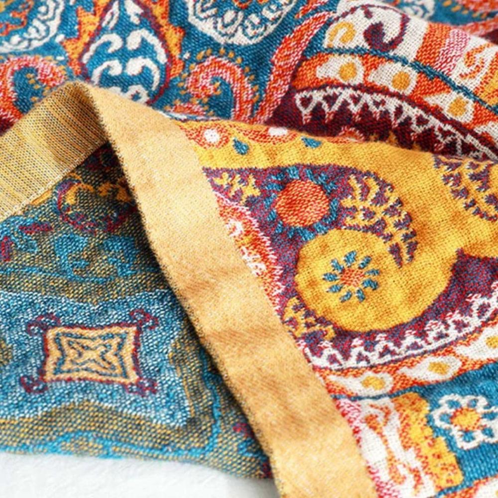 Cotton bathroom towel with colorful bohemian mandala design, soft and absorbent bath towel for daily use