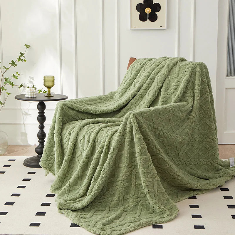 Plush Reversible Blanket with Sherpa Wool-Like Fleece