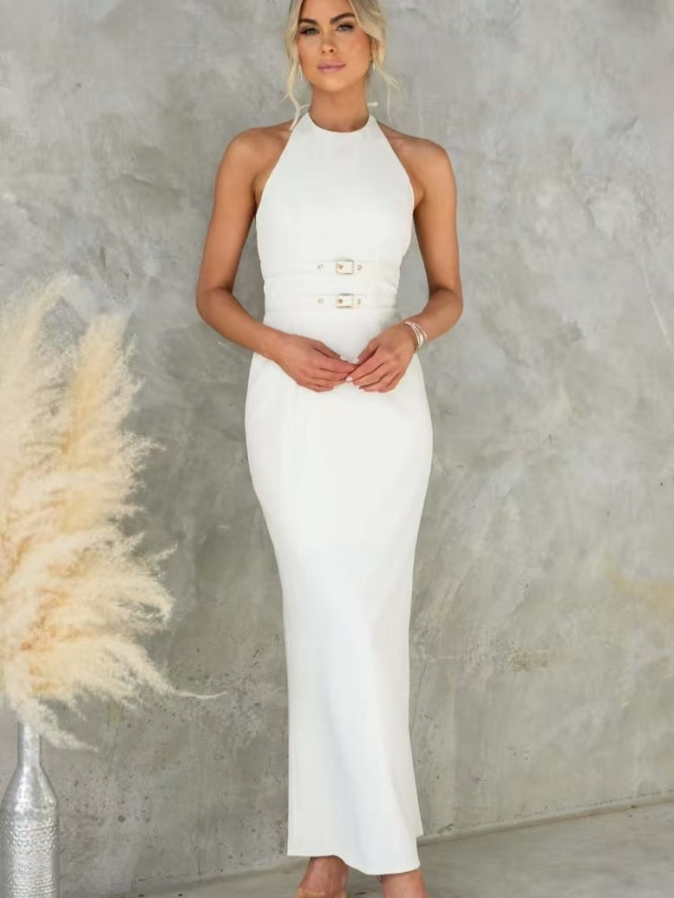 Cutout Back Halter Gown