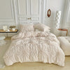 Luxury cream ruched bedding set with floral tufted design, soft cotton duvet cover and pillow shams for elegant bedroom decor