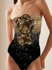 3D Floral Sequin Print Strapless Swimsuit Set