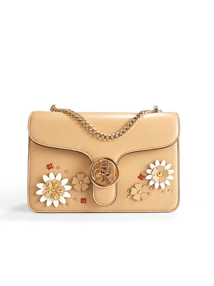 Floral Embroidered Chain Crossbody Shoulder Bag