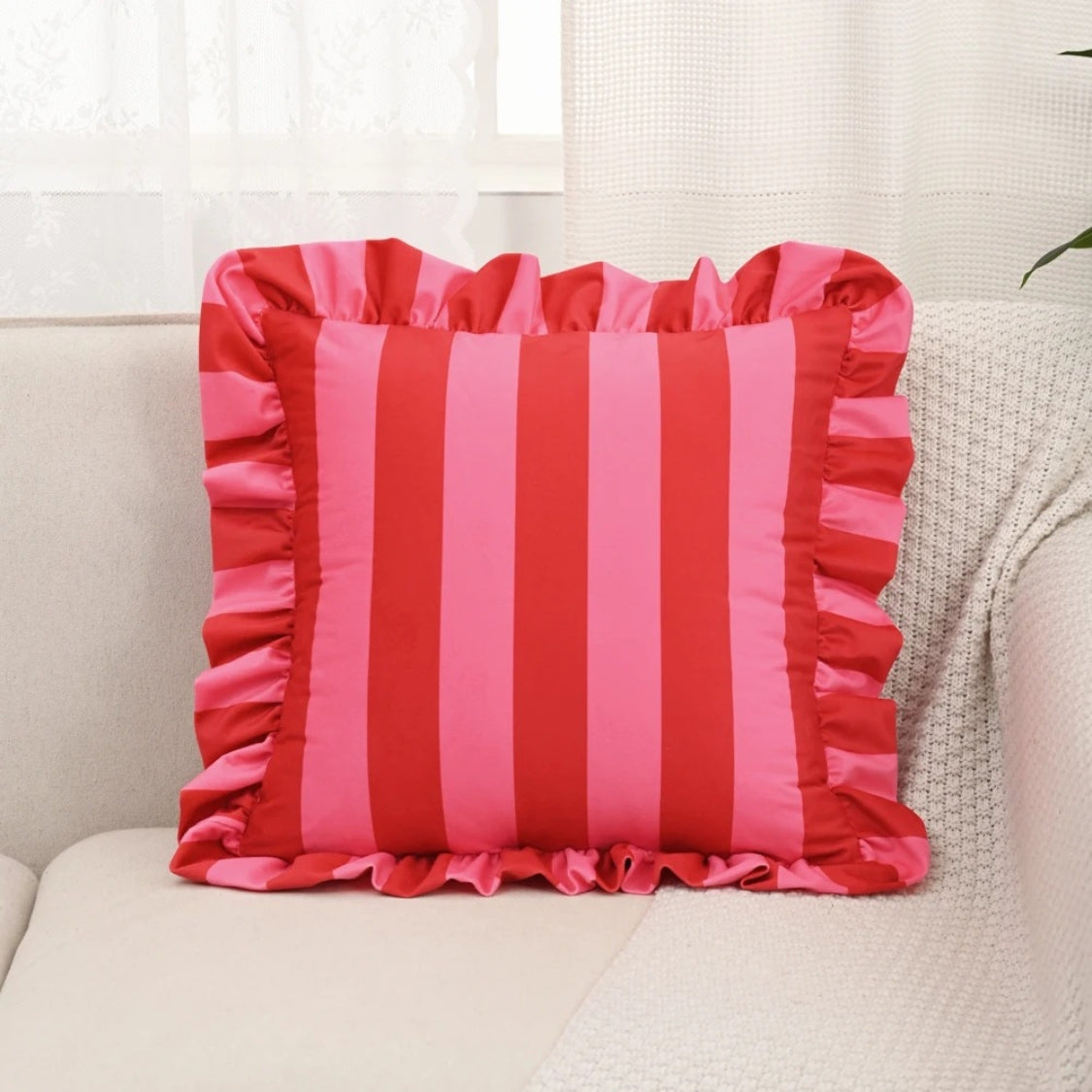 Retro Striped Ruffle Cushion Cover