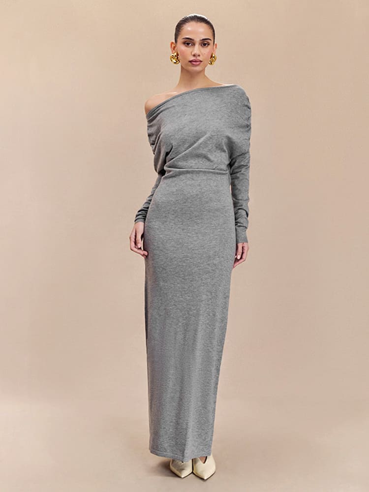 Asymmetric Neckline Maxi Dress