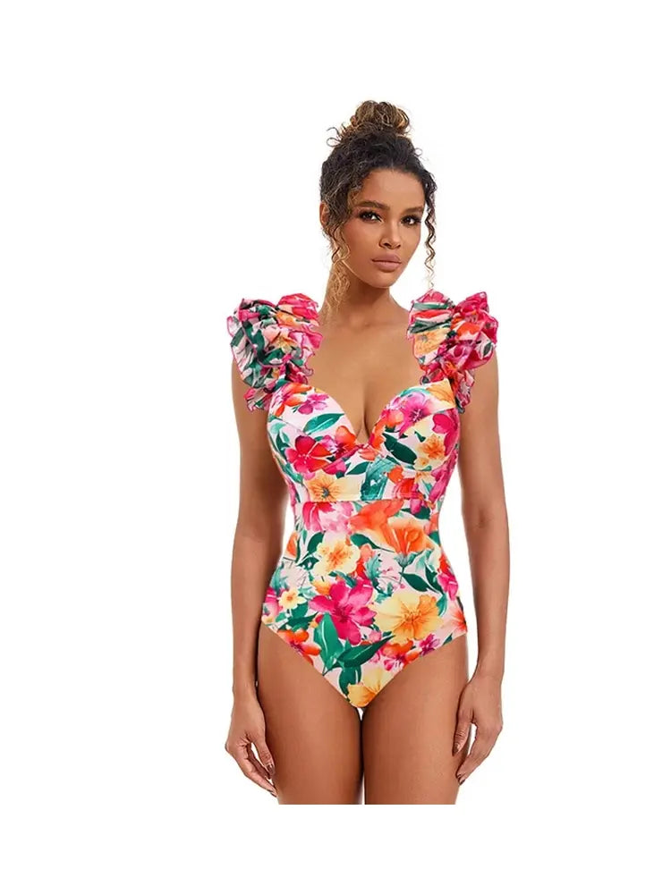 Floral Backless Swimsuit Beach Vacation Set