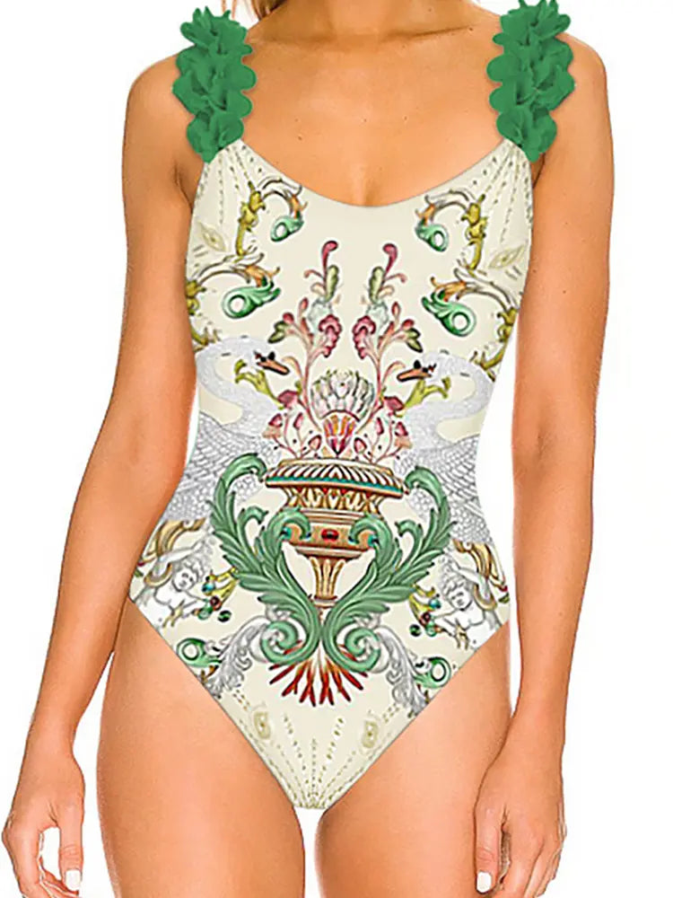 Appliqué Backless Sexy Swimsuit Set