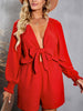 Tied Flounce Sleeve Plunge Front Tie Romper