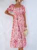 Smocked Print Off The Shoulder Midi Dress