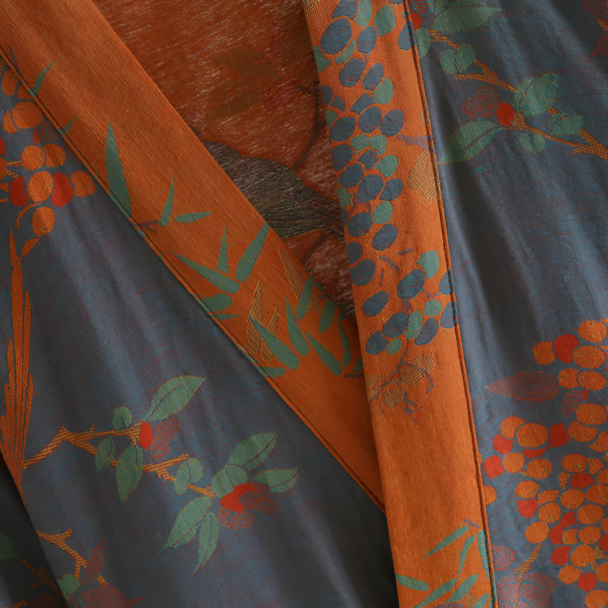 Japanese kimono robe with orange floral print – traditional lightweight loungewear for men and women