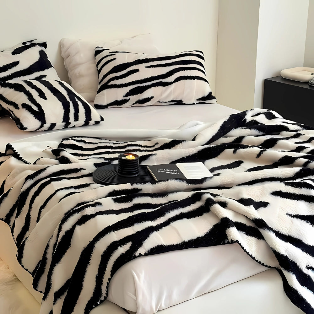 Zebra Print Luxe Faux Fur Blanket