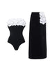 3D Floral Strapless Black Swimsuit