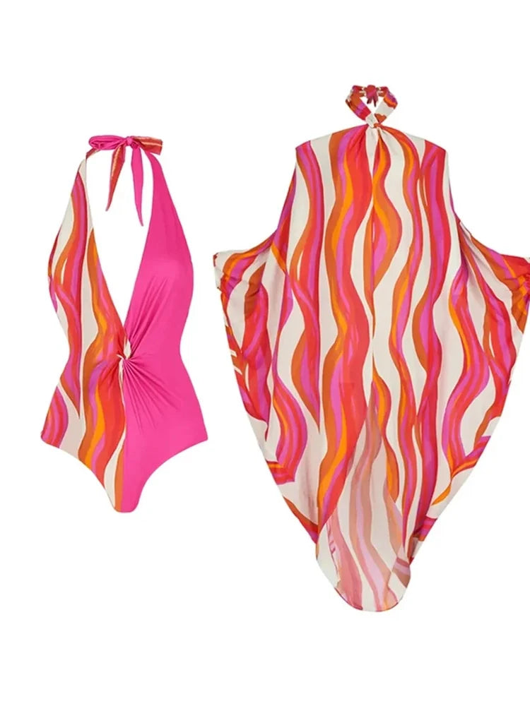 Halter Swimsuit and One Shoulder Bikini