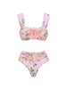 Pink Floral Bikini with 3D Crystal Flowers