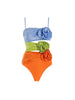 Spaghetti Strap Floral Cutout Colorblock Set