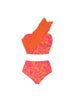 One Shoulder Ruched Print High Waist Bikini Set