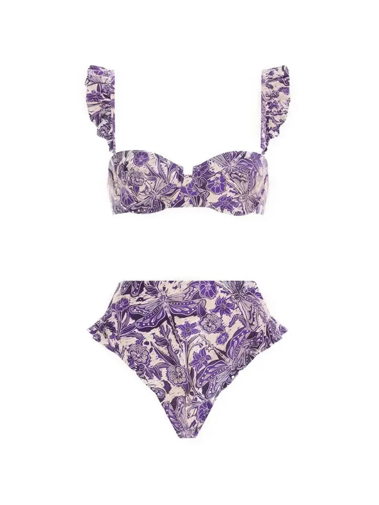 Dragonfly Ruffle Bikini Swimsuit Set