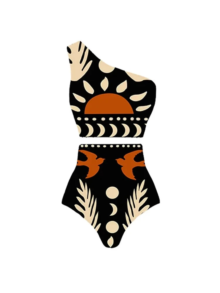 Printed One Piece Swimsuit and Bikini Set