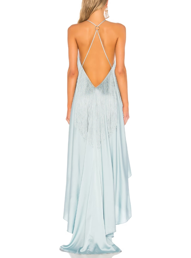 Dickens Tassel Halter Back Maxi Dress
