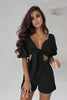 Linen Wrap Front Tie Puff Sleeve Shorts Sets