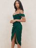 Cap Shoulder Corset Bodycon Midi Dress - Dark Green