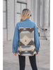 Aztec Geometric Long Denim Patchwork Wool Coat