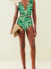 Floral Appliqué Green Printed One-Piece Swimsuit