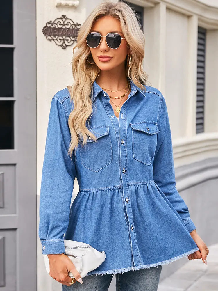 Frayed Hem Denim Shirt