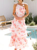 One-Shoulder Strappy Floral Print Dress
