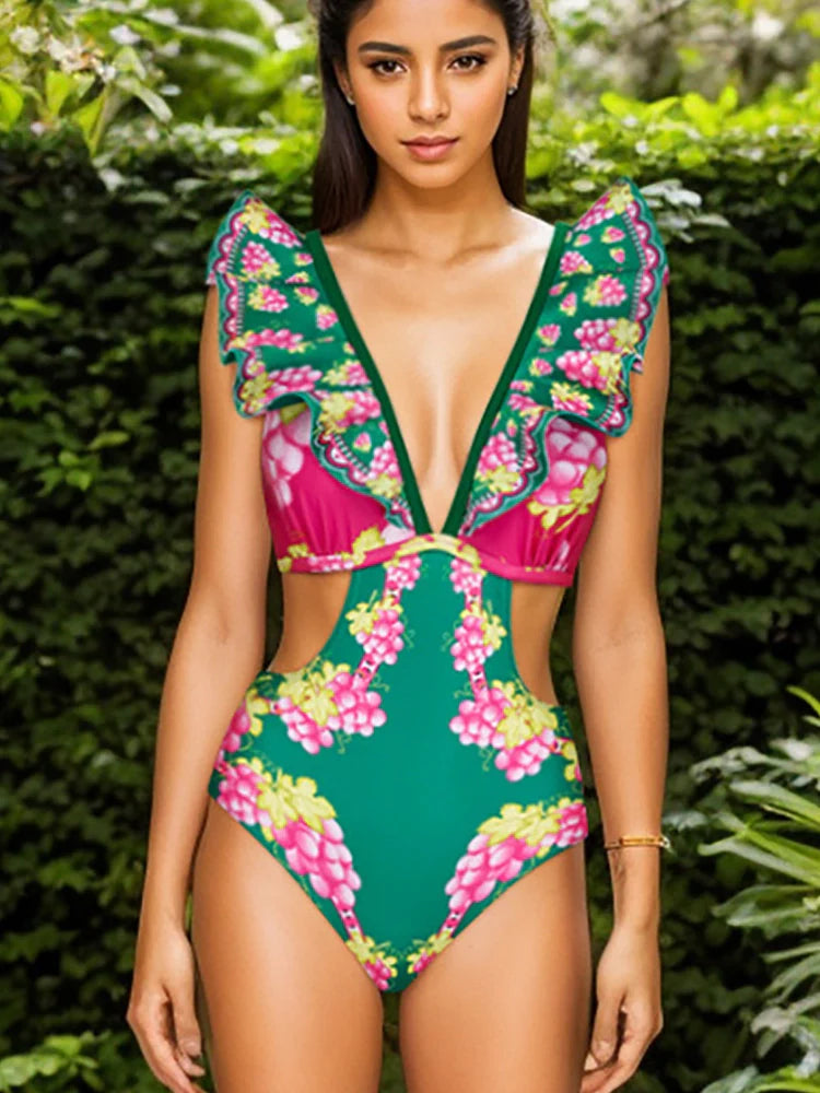 Ruffled Cutout One-Piece Maxi Skirt Set