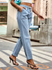 Autumn Drawstring Waist Distressed Denim Pants