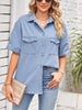Slim Fit Short-Sleeve Button-Down Denim Shirt