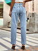 Autumn Drawstring Waist Distressed Denim Pants